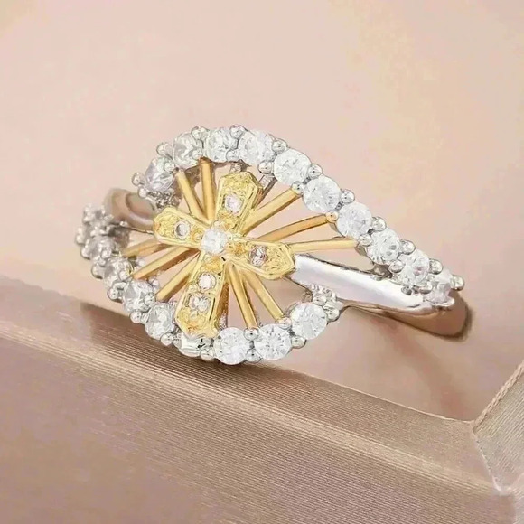 New 14k Gold Over Sterling Silver Diamond Cross Ring - Picture 5 of 5